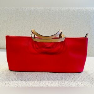 Elegant Red Italian Leather Handbag with Tan Accents